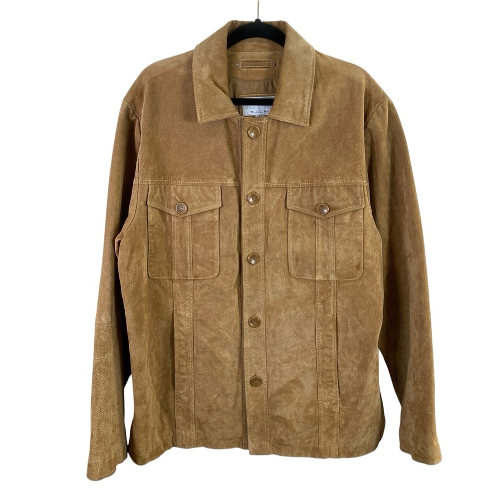 Wilsons Leather Women’s Tan Suede Leather Boxy Lined Utility Jacket Blazer Sz L